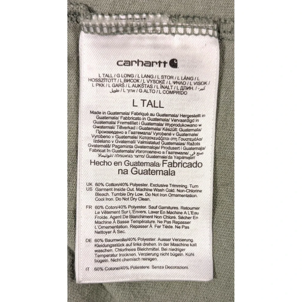 Carhartt Men's L Tall Sage Green Orange Logo Graphic T Shirt Loose Fit Short Sle